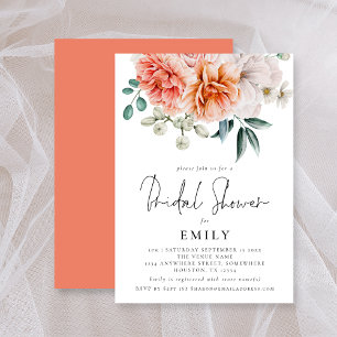 Invitación Peach Coral Peonies Florals Bridal Shower