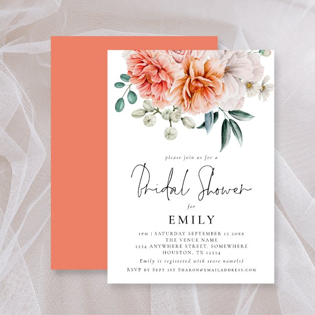Invitación Peach Coral Peonies Florals Bridal Shower (Subido por el creador)