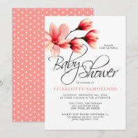 Peach Coral Salmon Floral Magnolia Baby Shower