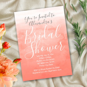 Invitación Peach Coral Watercolor Ombre Moderno Bridal Shower