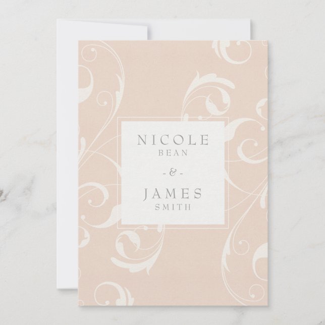 Invitación Peach & Creamy White Floral Swirl Elegante Boda (Anverso)