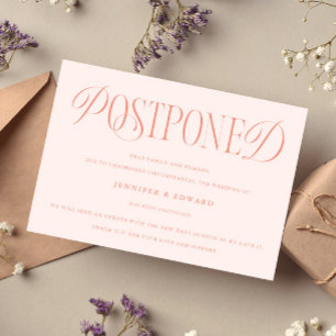 Invitación Peach de actualización de Boda pospuesto de elegan
