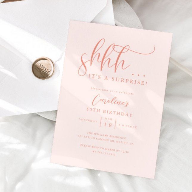 Invitación Peach de fiesta de cumpleaños simple de sorpresa (Subido por el creador)