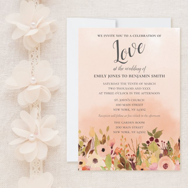 Invitación Peach Delight Watercolor Garden Wedding (Subido por el creador)