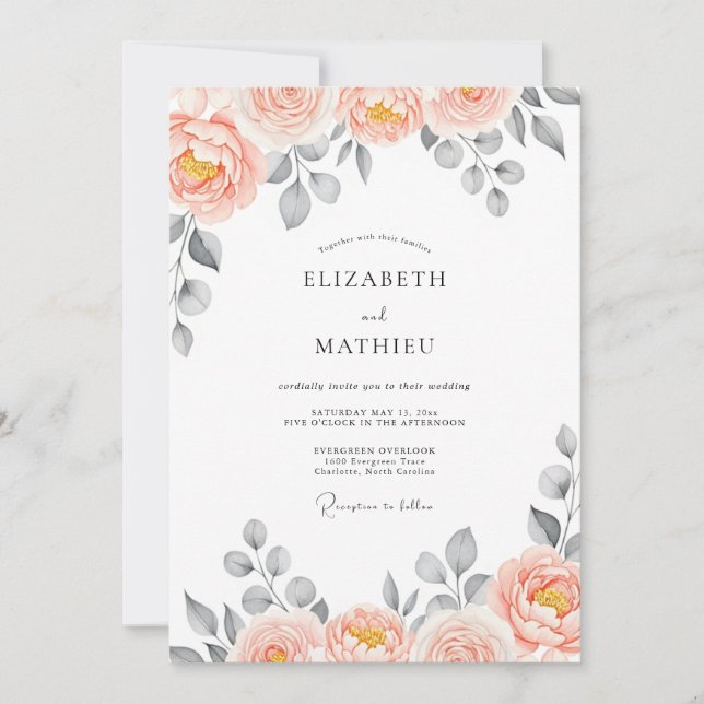 Invitación Peach Delightful Watercolor Wedding (Anverso)