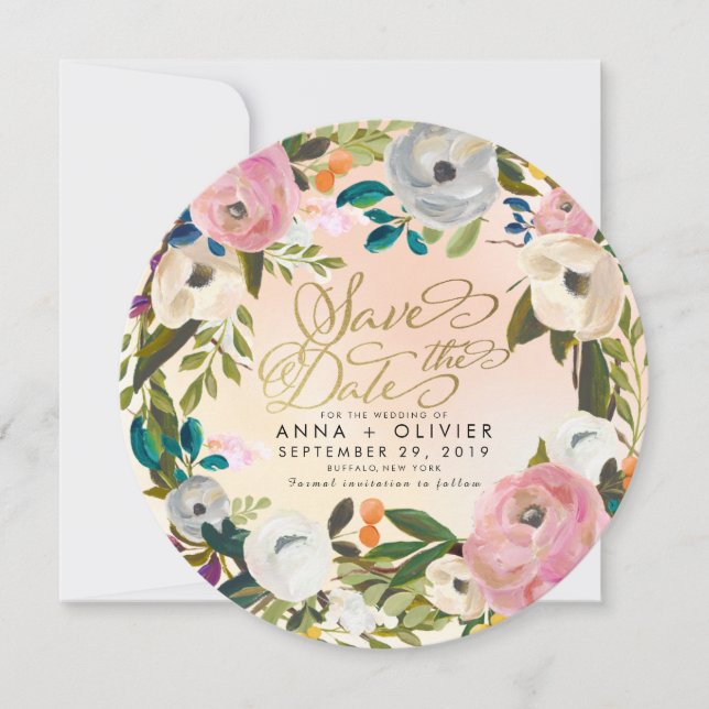 Invitación Peach Dream Garden Floral Salvar la fecha (Anverso)