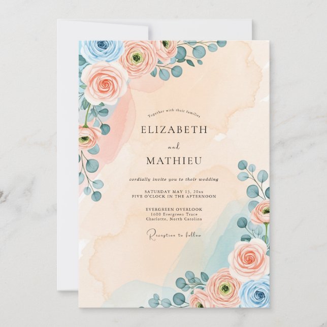 Invitación Peach Dreamy Watercolor Wedding (Anverso)