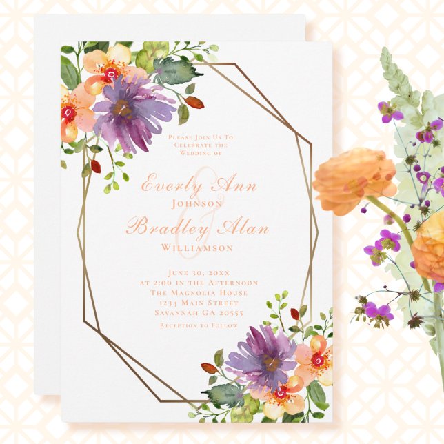 Invitación Peach Dusty Purple Green Floral Boda (Subido por el creador)