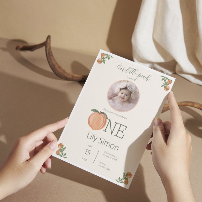 Invitación Peach First Birday Cute Watercolor (1)