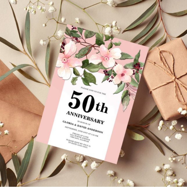 Invitación Peach Floral 50th Wedding Anniversary Invitation (Subido por el creador)
