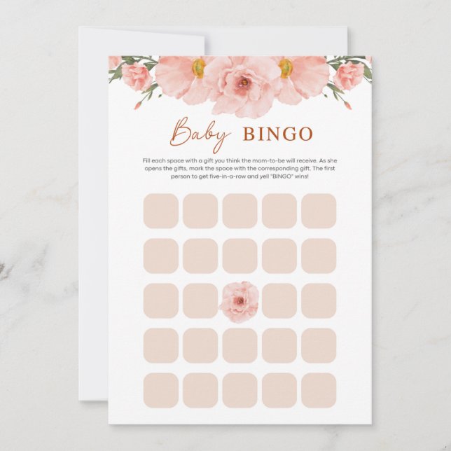 Invitación Peach Floral Baby Shower BINGO Card (Anverso)