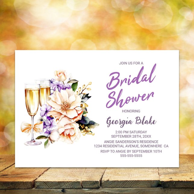 Invitación Peach Floral Champagne Bridal Shower (Subido por el creador)
