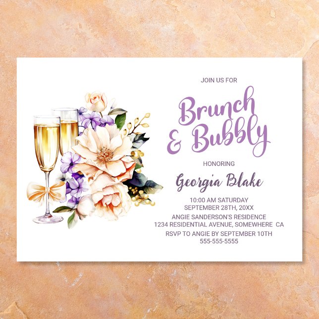Invitación Peach Floral Champagne Brunch y Bubbly (Subido por el creador)