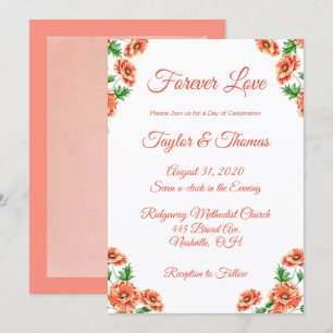 Invitación Peach floral de bonito   Boda de script de naranja