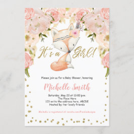 Invitación Peach Floral, Fox, Woodland Baby Shower