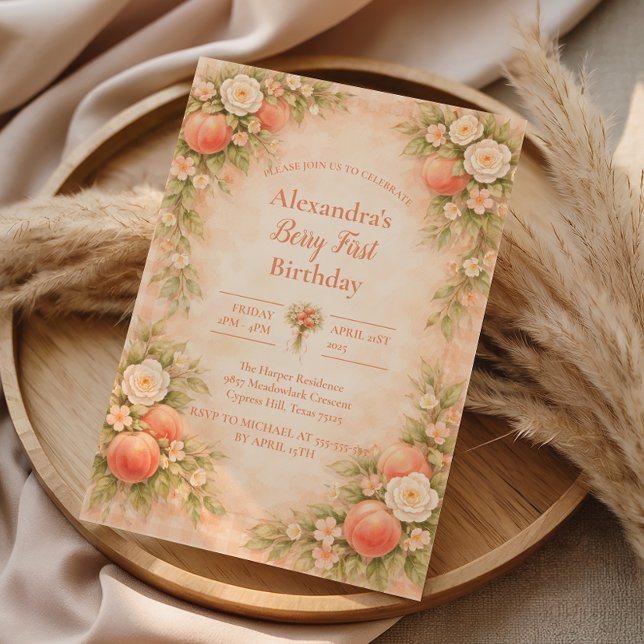 Invitación Peach Floral Garden First Birthday 1st Birthday (Subido por el creador)