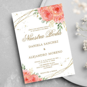 Invitación Peach Floral Gold Nuestra Boda Boda Española