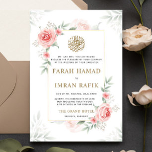 Invitación Peach Floral Greenereneration Gold Frame Boda musu