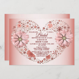 Invitación Peach Floral Heart Modern Bridal Shower Party