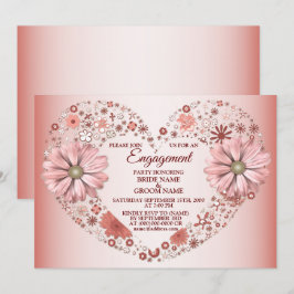 Invitación Peach Floral Heart Modern Engagement Party