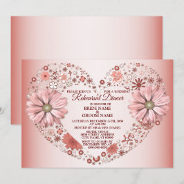 Invitación Peach Floral Heart Modern Wedding Rehearsal Dinner