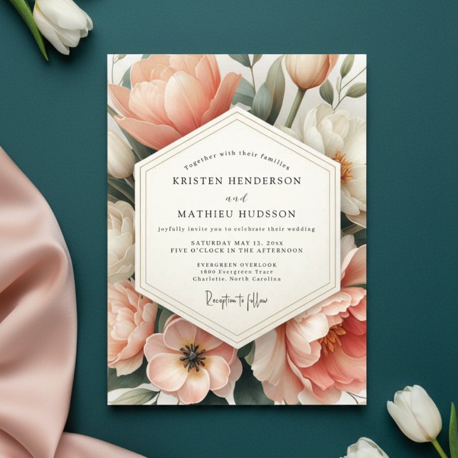 Invitación Peach Floral Opulent Romance Wedding (Subido por el creador)
