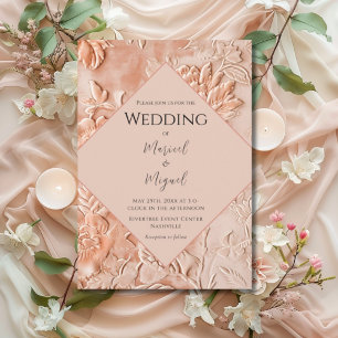 Invitación Peach Floral Ornate Boda