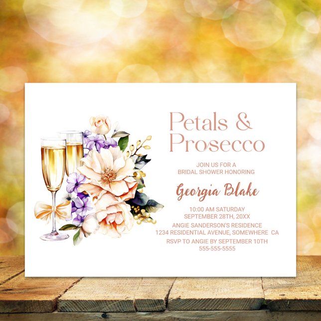 Invitación Peach Floral Petales y Prosecco Bridal Shower (Subido por el creador)