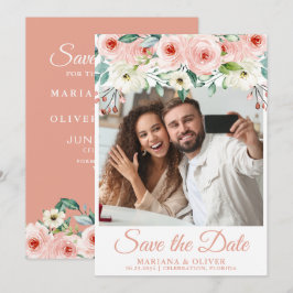 Invitación Peach Floral Photo Save the Date Card