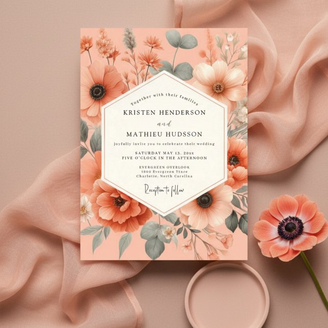 Invitación Peach Floral Romance Wedding (Subido por el creador)