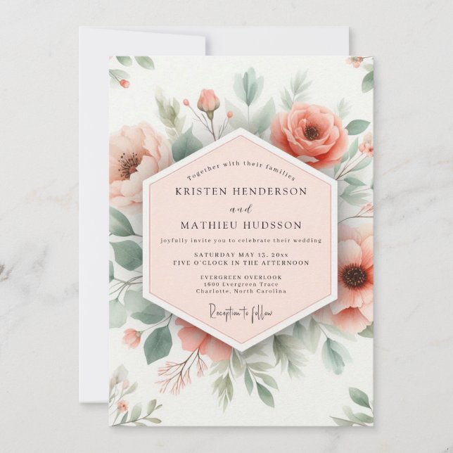 Invitación Peach Floral Romantic Wedding (Anverso)