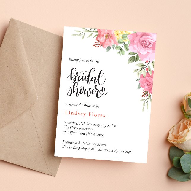 Invitación Peach Floral Rosa Greenery Bridal Shower (Subido por el creador)