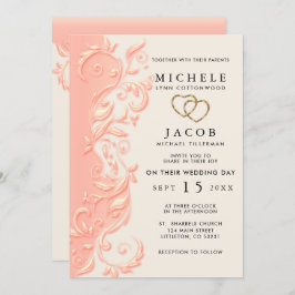 Invitación Peach Floral Swirl Boda y RSVP
