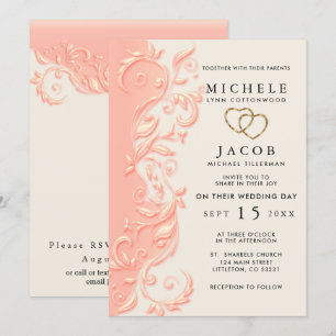 Invitación Peach Floral Swirl Boda y RSVP