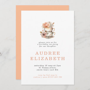 Invitación Peach Floral Tea Fiesta