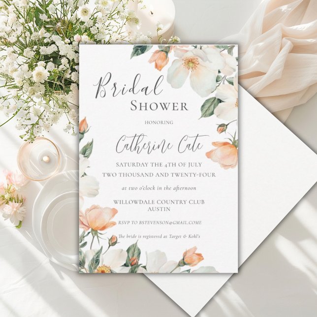 Invitación Peach Floral Watercolor Bridal Shower (Subido por el creador)