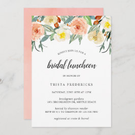 Invitación Peach Floral Watercolor Elegante Bridal Luncheon