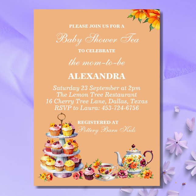 Invitación Peach Floral Whimsical Tea Baby Shower (Subido por el creador)
