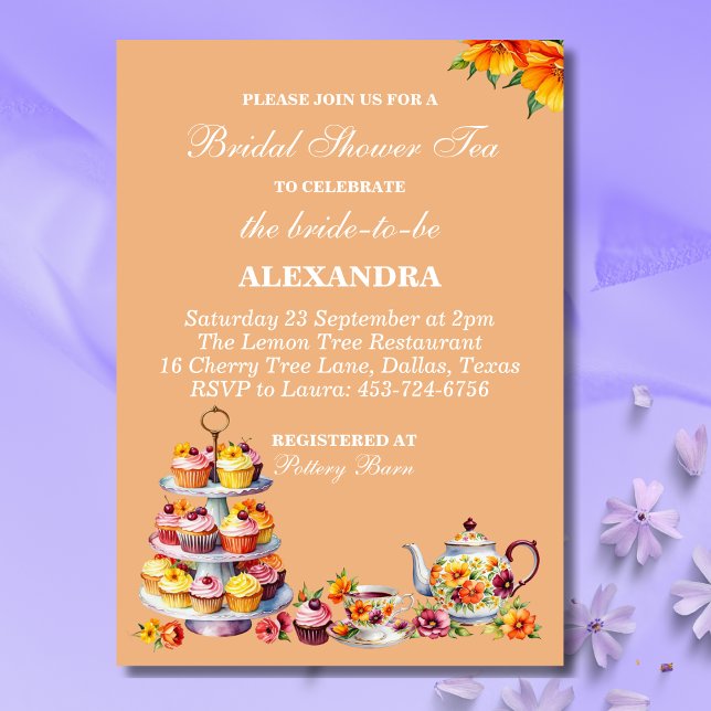 Invitación Peach Floral Whimsical Tea Bridal Shower (Subido por el creador)