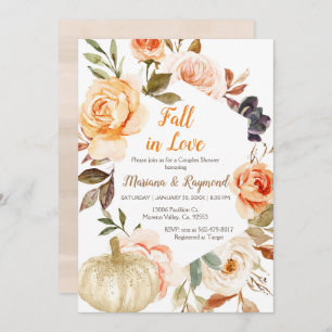 Invitación Peach Floral White Purpurina Pumpkin Parejas Ducha