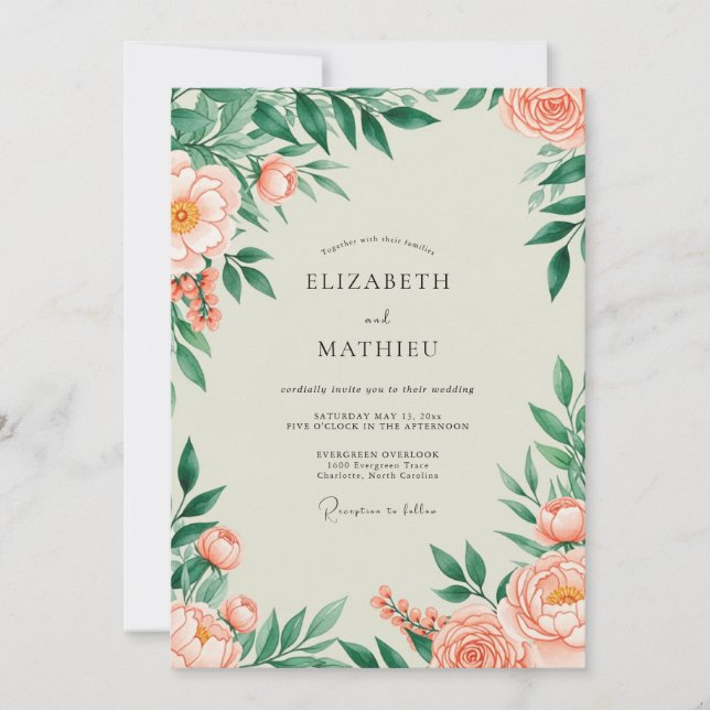 Invitación Peach Flourishing Spring Wedding (Anverso)