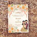 Invitación Peach flowers Indian couple wedding invite templat<br><div class="desc">Peach flowers cute Indian bridal couple wedding invitation. Can change customize for the other function as well.</div>