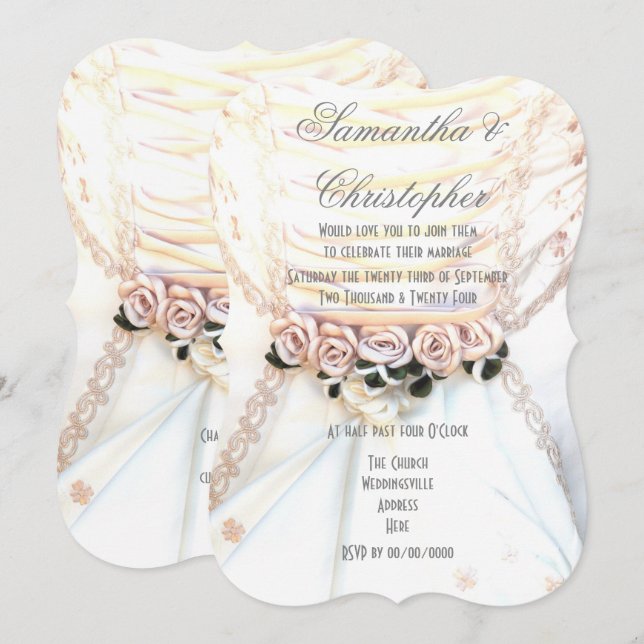 Invitación Peach flowers on bris dress boda (Anverso / Reverso)