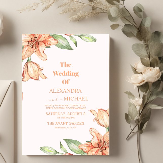 Invitación Peach Fuzz Boda de orquídeas florales (Subido por el creador)