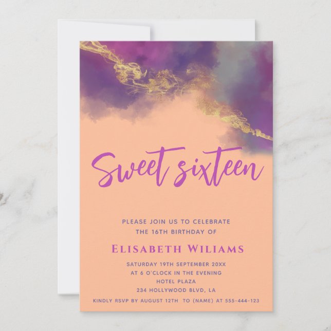 Invitación Peach fuzz cool Guión de oro de tinta para alcohol (Anverso)