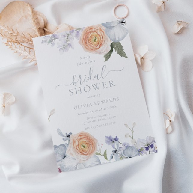 Invitación Peach Fuzz Dusty Blue Moderne Bridal Shower (Subido por el creador)