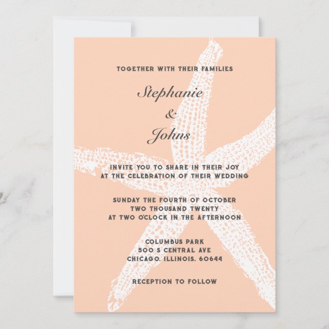 Invitación Peach Fuzz Gran Starfish Tropical Beach Wedding (Anverso)