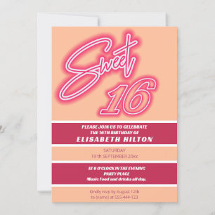 Invitación Peach fuzz Guay divertido tipografía de neón rosa