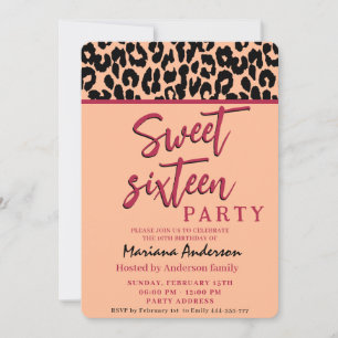Invitación Peach fuzz Guay Trendy whimsy leopard dulce 16