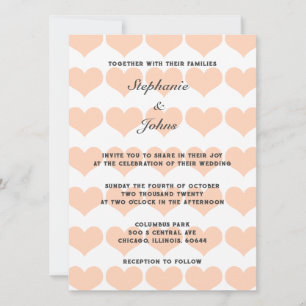 Invitación Peach Fuzz Heart Pattern Boda romántico de moda
